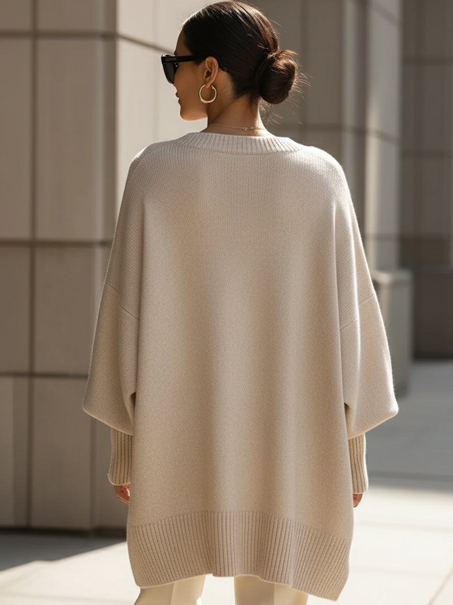 Herminia™ Suéter Oversize Largo para Mujer en Punto Suave