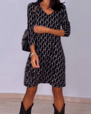 Liliana™ Vestido a Cuadros con Cuello en V y Manga Larga