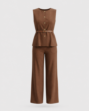 Comala™ Conjunto de Pantalón y Chaleco con Cinturón en la Cintura