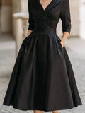 Petronila™ Vestido Midi de Satín Vintage con Escote Drapeado