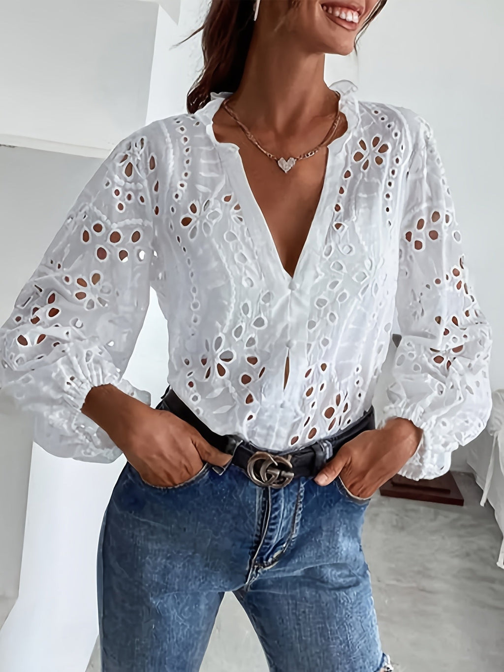 Jimena™ Blusa Bordada para Mujer con Encaje Delicado