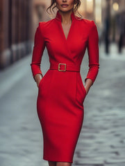Tapalpa™ Vestido Negro Elegante con Cinturón y Corte Fluido