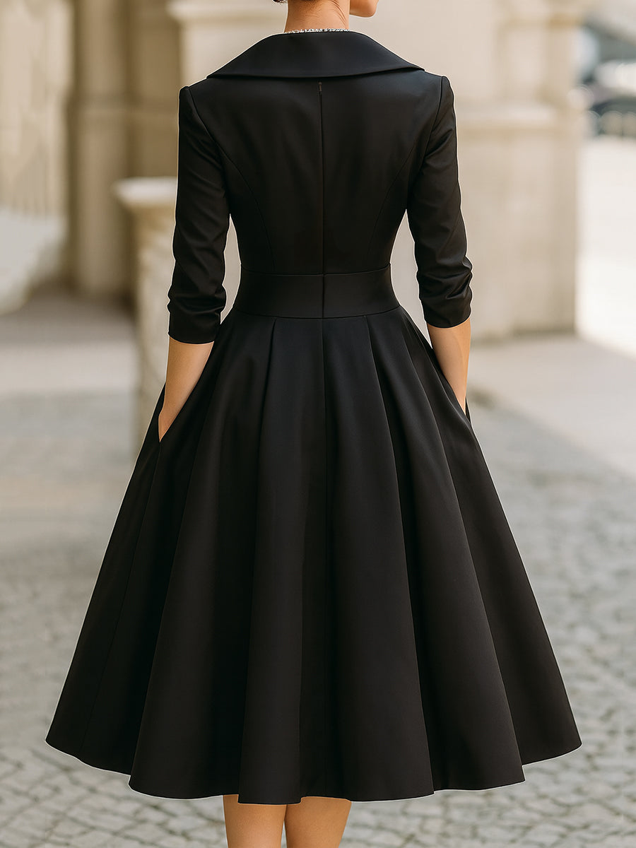 Petronila™ Vestido Midi de Satín Vintage con Escote Drapeado