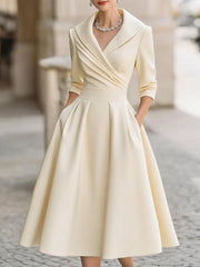 Petronila™ Vestido Midi de Satín Vintage con Escote Drapeado