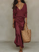 Marlene™ Conjunto Midi de Satín con Suéter de Punto Elegante