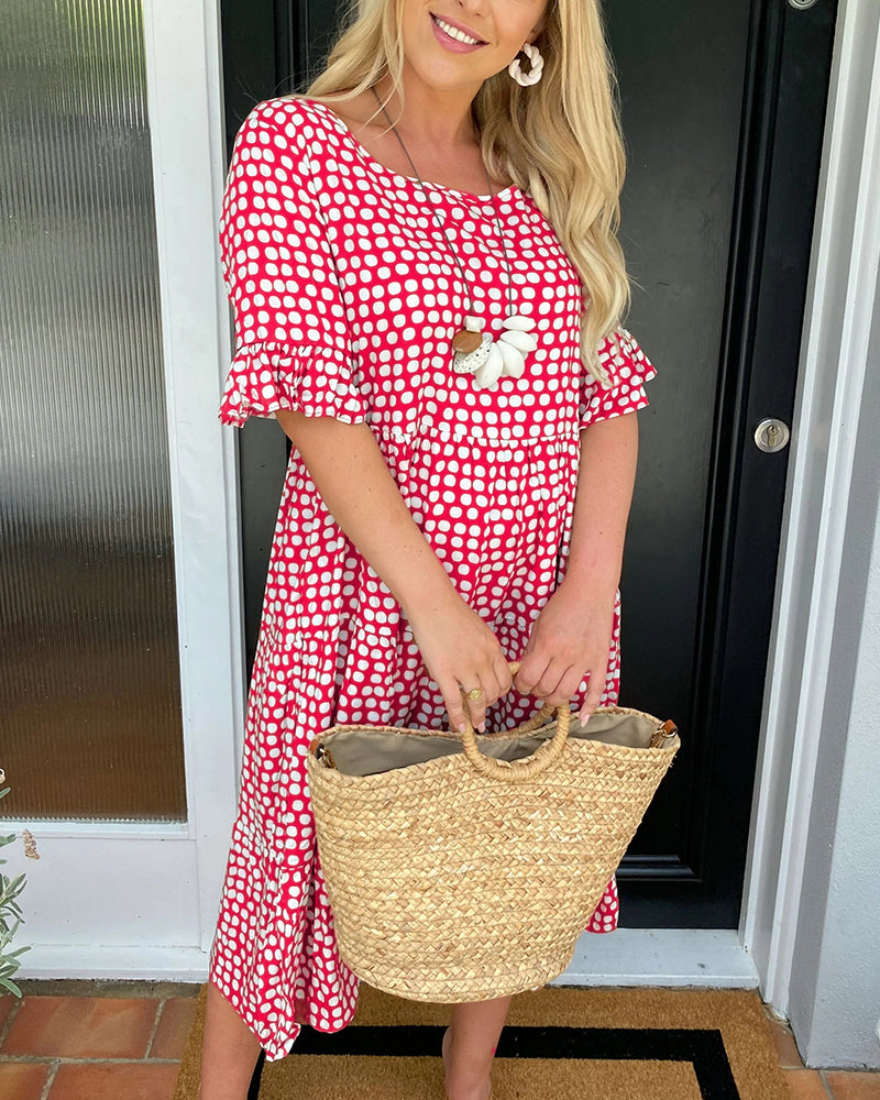Leticia™ Vestido Midi de Lunares con Cuello Redondo Fluido