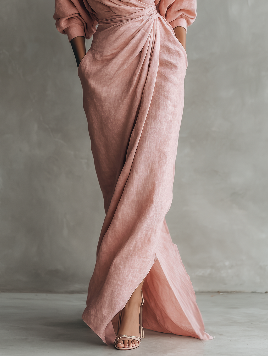 Querubina | Vestido Maxi Minimalista Rosa de Lino