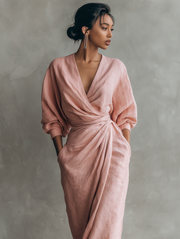 Querubina | Vestido Maxi Minimalista Rosa de Lino