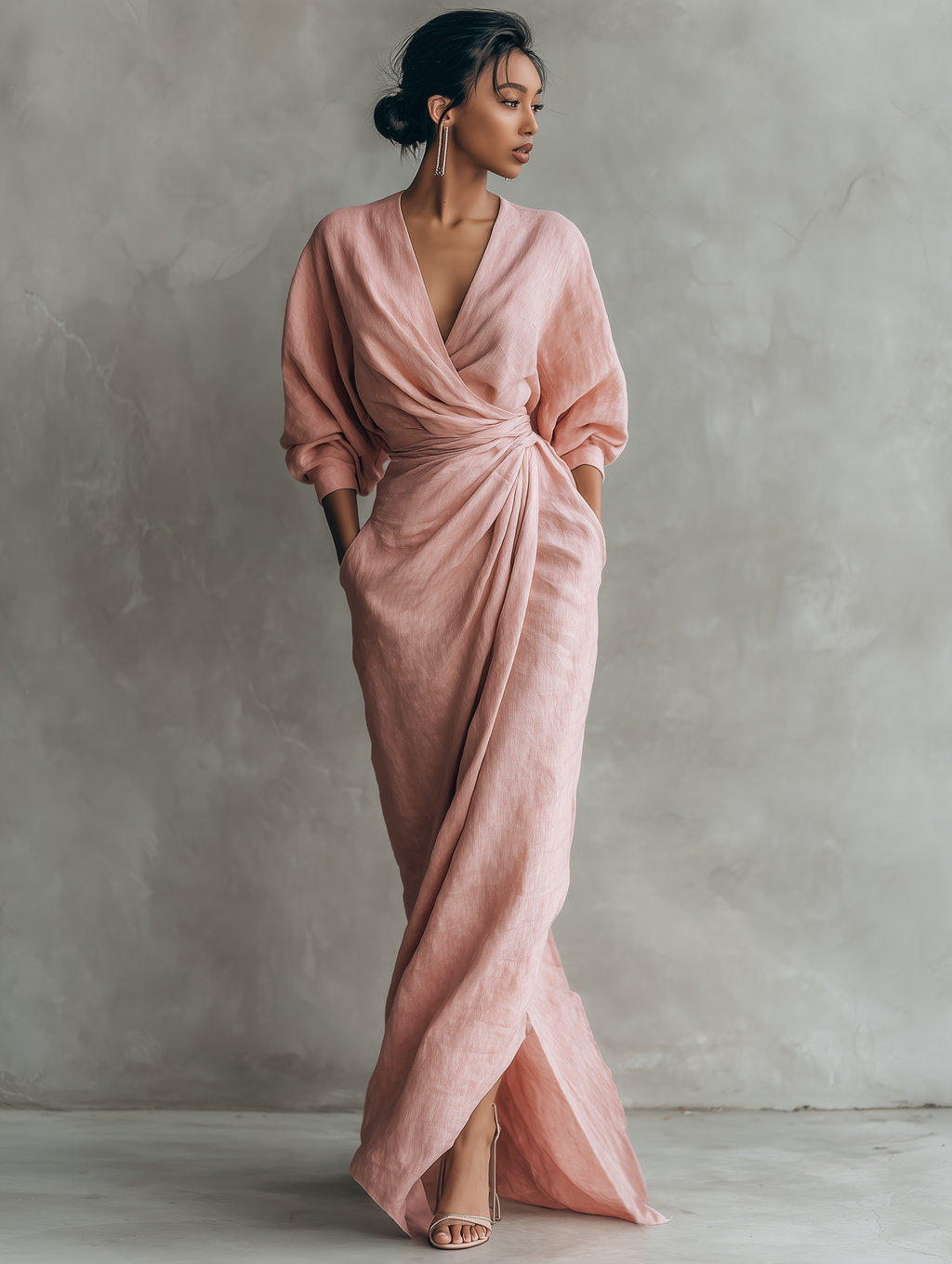 Querubina | Vestido Maxi Minimalista Rosa de Lino