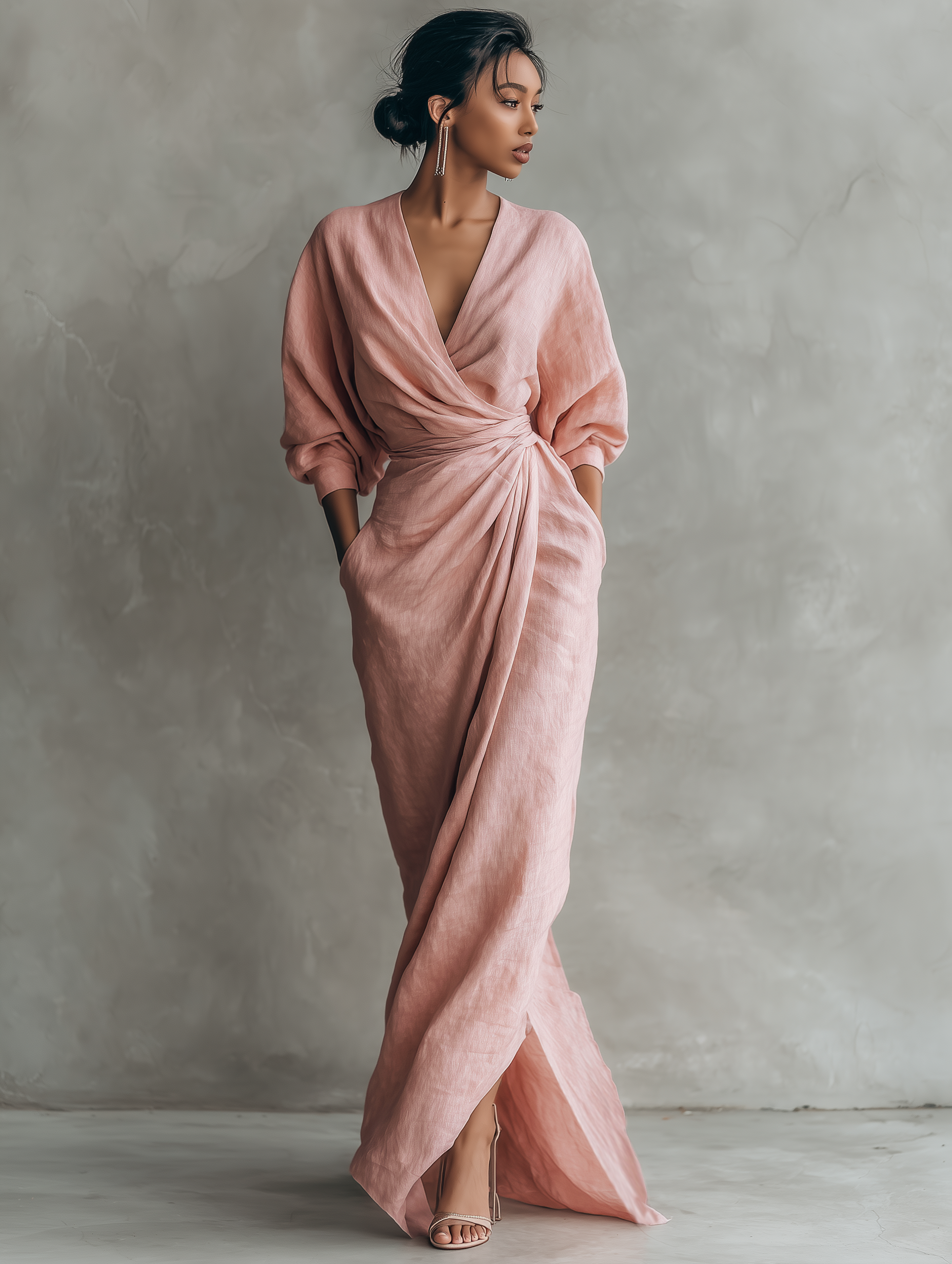Querubina | Vestido Maxi Minimalista Rosa de Lino