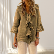 Estefanía™ Blusa Elegante de Lino y Algodón con Volantes