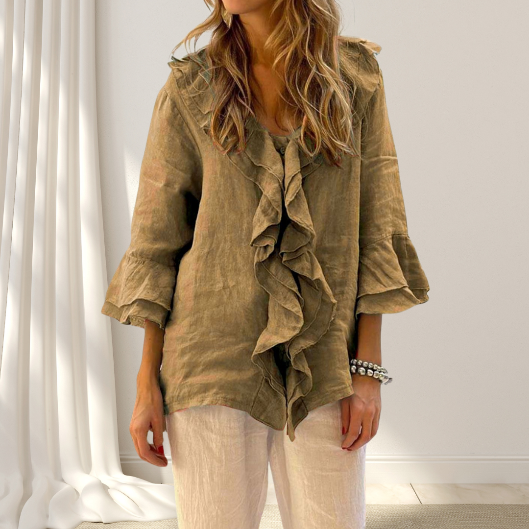 Estefanía™ Blusa Elegante de Lino y Algodón con Volantes