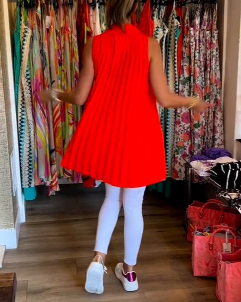 Susana™ Blusa sin Mangas con Volantes y Cuello Solapa