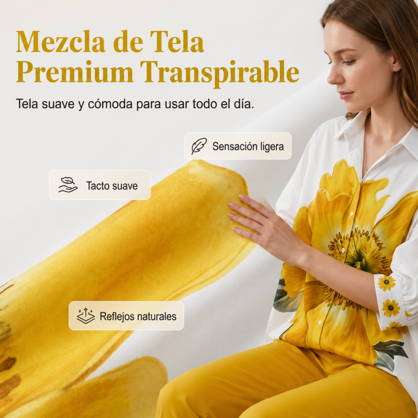 Hortencia™ Conjunto Floral de Dos Piezas para Mujer con Top Oversize y Pantalón Cropped