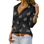 Montserrat™ Blusa Femenina Suelta con Estampado de Mariposas