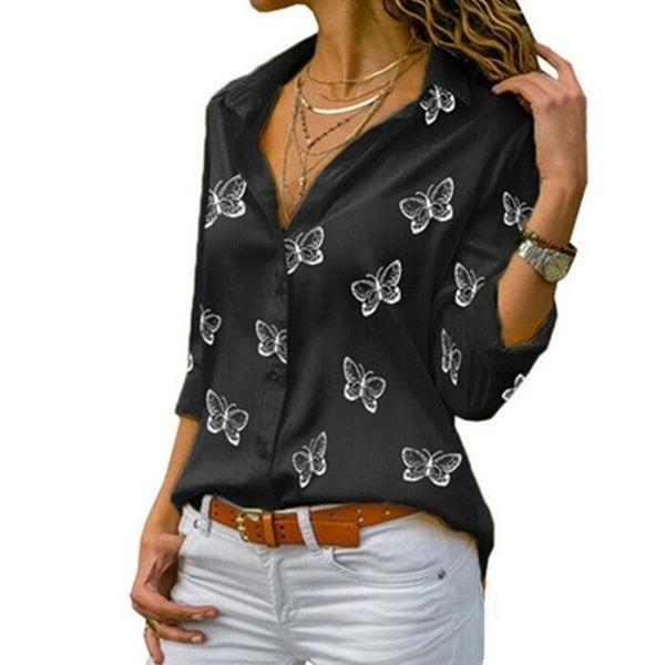 Montserrat™ Blusa Femenina Suelta con Estampado de Mariposas