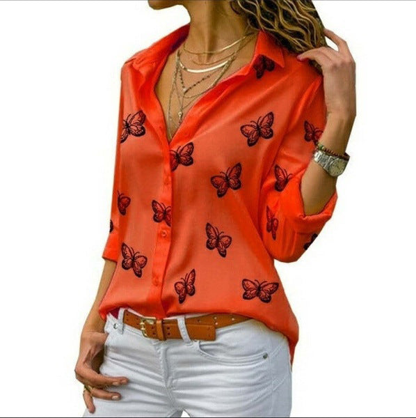 Montserrat™ Blusa Femenina Suelta con Estampado de Mariposas