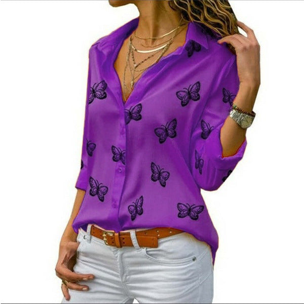 Montserrat™ Blusa Femenina Suelta con Estampado de Mariposas