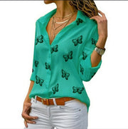 Montserrat™ Blusa Femenina Suelta con Estampado de Mariposas