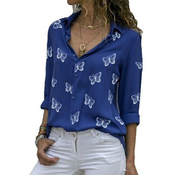 Montserrat™ Blusa Femenina Suelta con Estampado de Mariposas