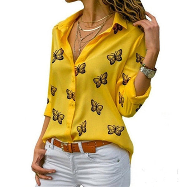 Montserrat™ Blusa Femenina Suelta con Estampado de Mariposas