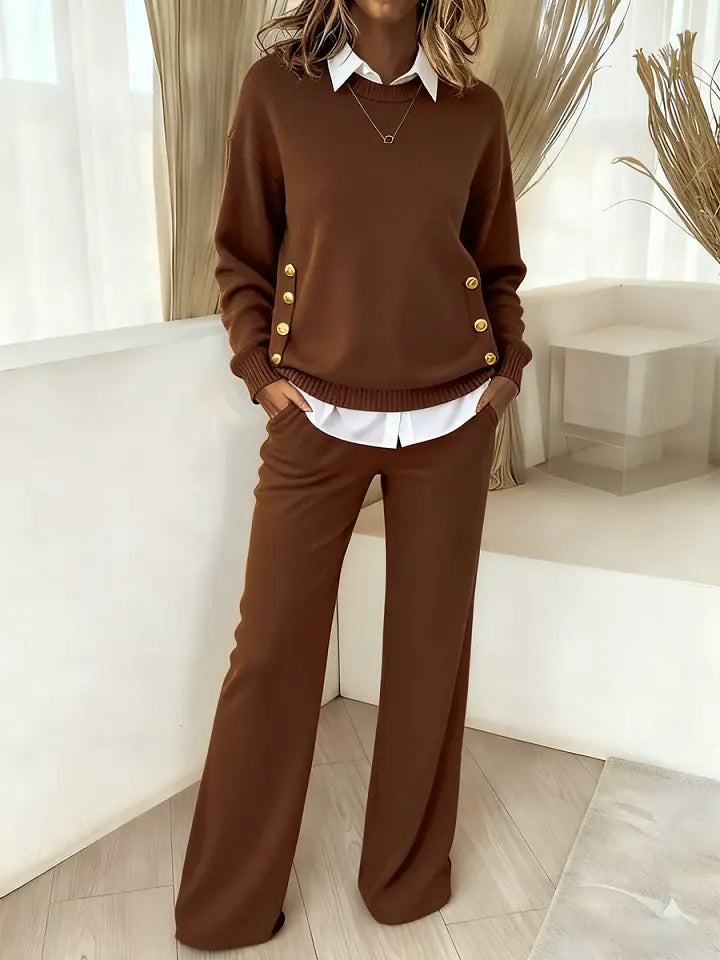 Conjunto de dos piezas para mujer: suéter cómodo y pantalón