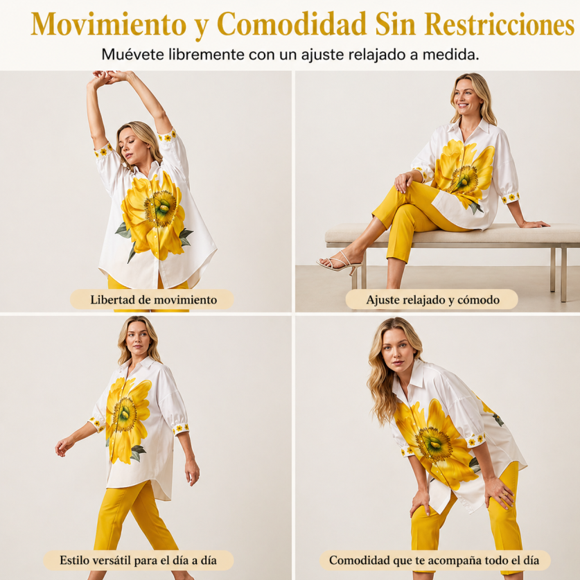 Hortencia™ Conjunto Floral de Dos Piezas para Mujer con Top Oversize y Pantalón Cropped