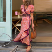 Ensenada™ Vestido Maxi Rosa Elegante con Manga Corta