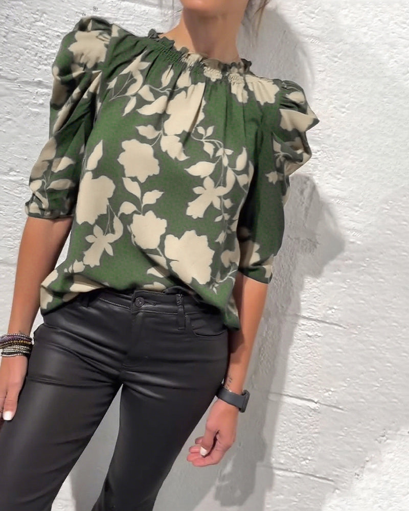 Alicia™ Blusa para Mujer con Mangas Abullonadas y Volantes