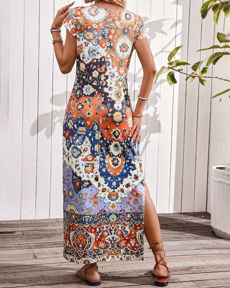 Zacatecas™ Vestido Largo Estampado de Verano con Aberturas