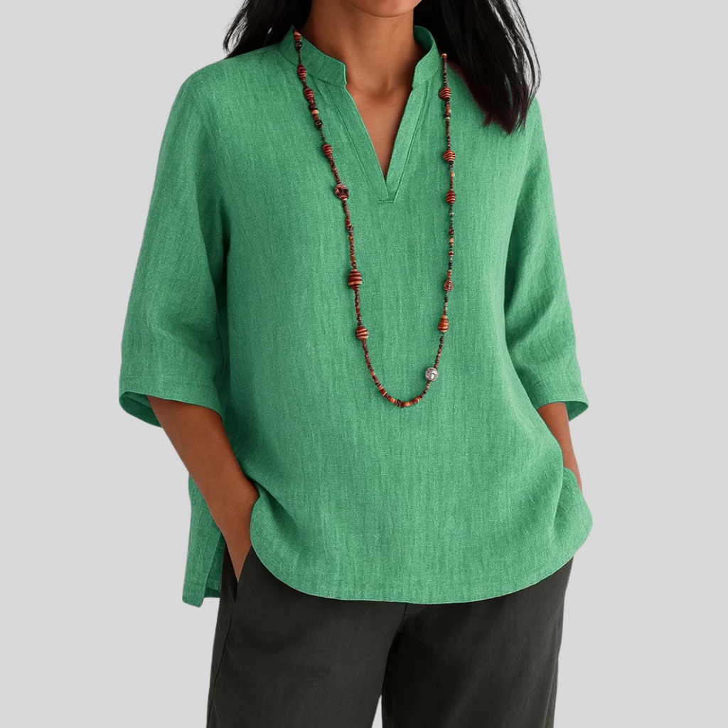 Tepoztlán™ Blusa de Lino para Mujer con Cuello en V Relajado