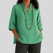 Tepoztlán™ Blusa de Lino para Mujer con Cuello en V Relajado