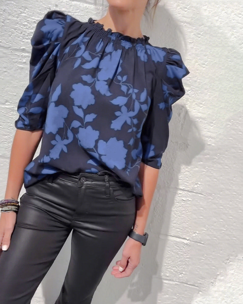 Alicia™ Blusa para Mujer con Mangas Abullonadas y Volantes