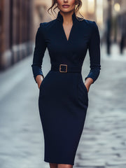 Tapalpa™ Vestido Negro Elegante con Cinturón y Corte Fluido