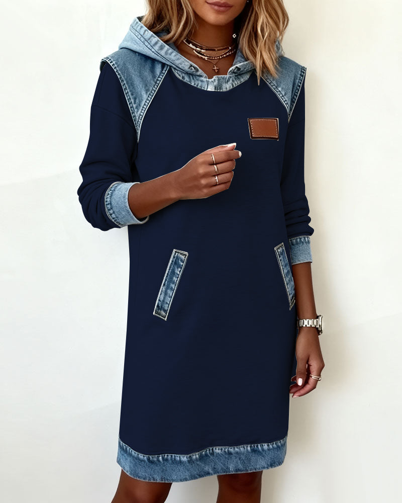Silvia™ Vestido Sudadera con Capucha y Paneles en Contraste