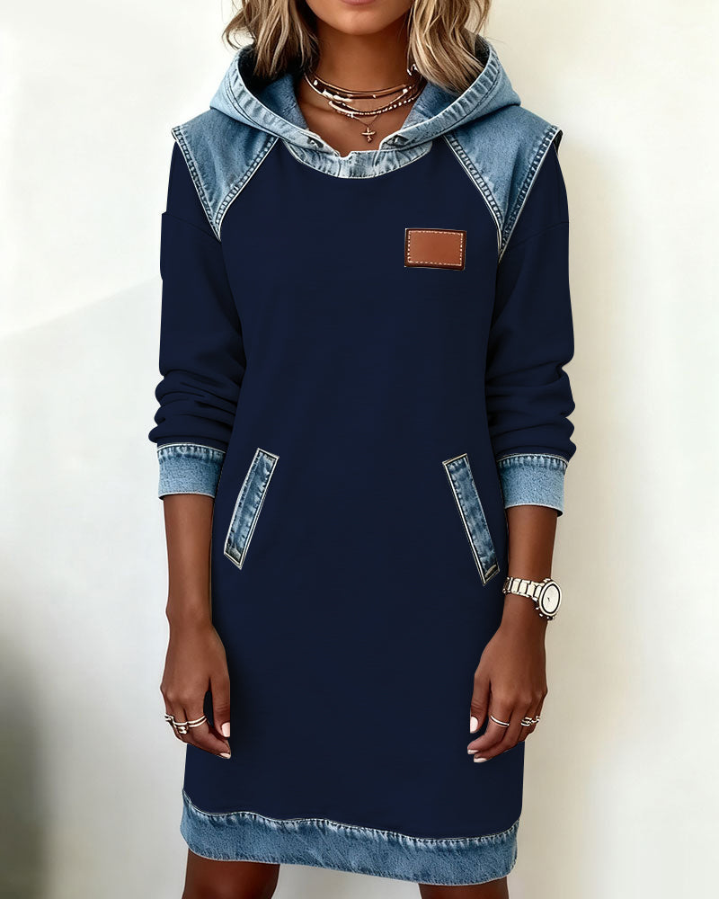Silvia™ Vestido Sudadera con Capucha y Paneles en Contraste