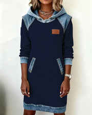 Silvia™ Vestido Sudadera con Capucha y Paneles en Contraste