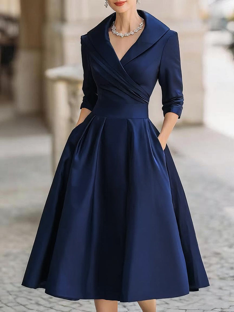 Petronila™ Vestido Midi de Satín Vintage con Escote Drapeado