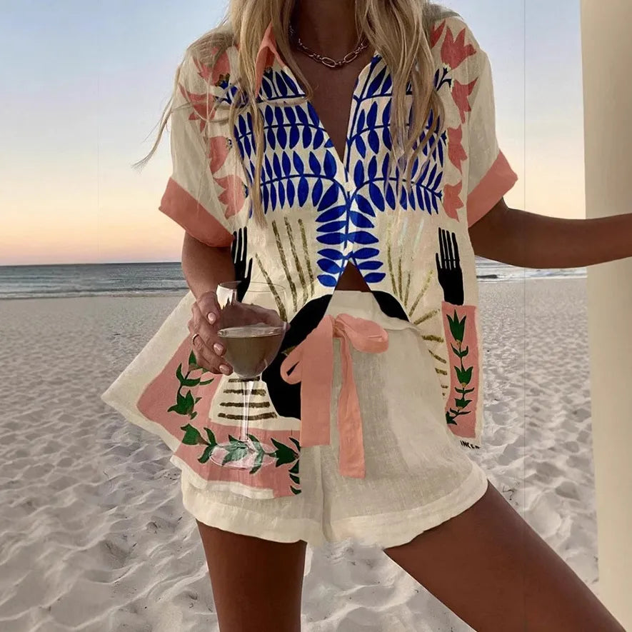 Luciana™ Conjunto de Playera y Shorts para Mujer en Lino y Algodón