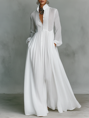 Purépecha™ Vestido Maxi en Algodón y Lino con Cuello Alto