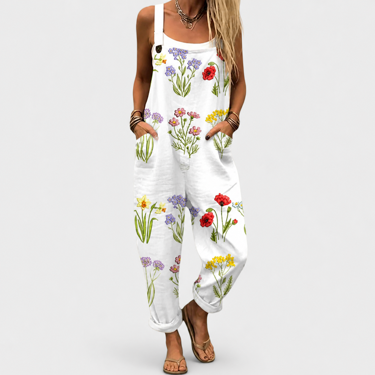 Zenaida | Mono de Tirantes Floral Beige Térreo