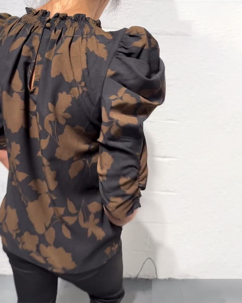 Alicia™ Blusa para Mujer con Mangas Abullonadas y Volantes