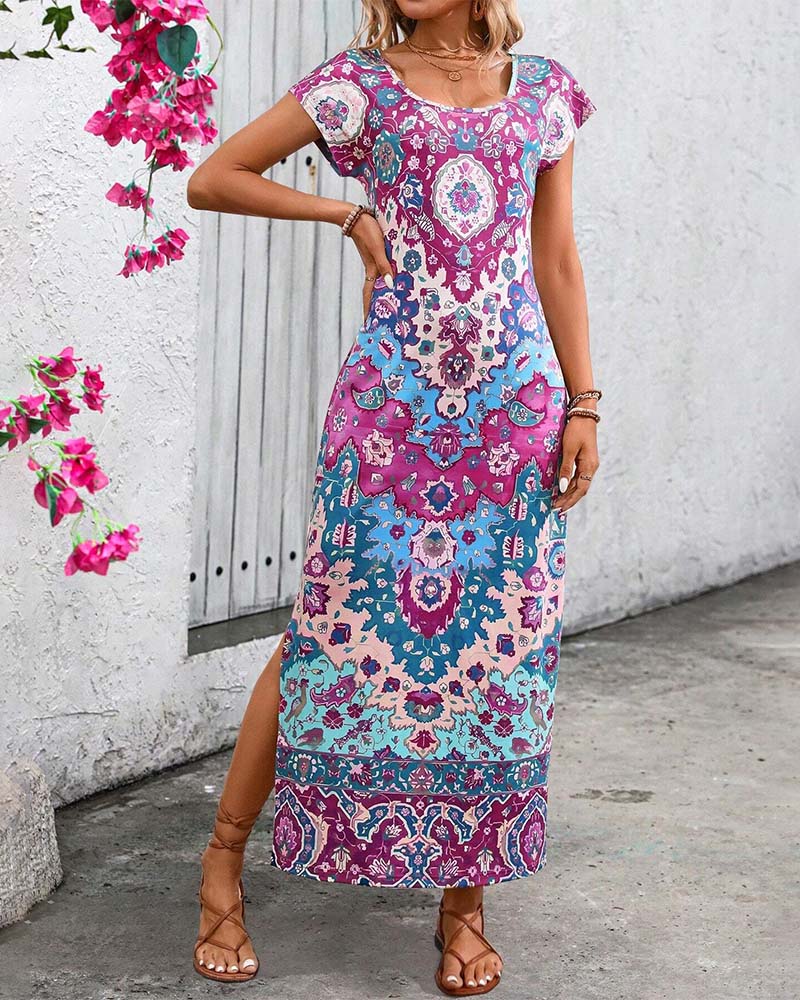 Zacatecas™ Vestido Largo Estampado de Verano con Aberturas