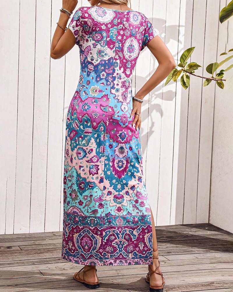 Zacatecas™ Vestido Largo Estampado de Verano con Aberturas