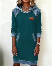 Silvia™ Vestido Sudadera con Capucha y Paneles en Contraste