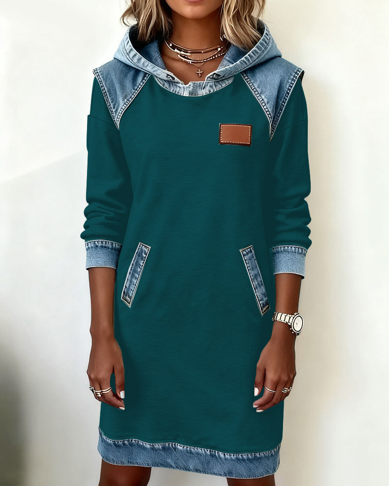 Silvia™ Vestido Sudadera con Capucha y Paneles en Contraste