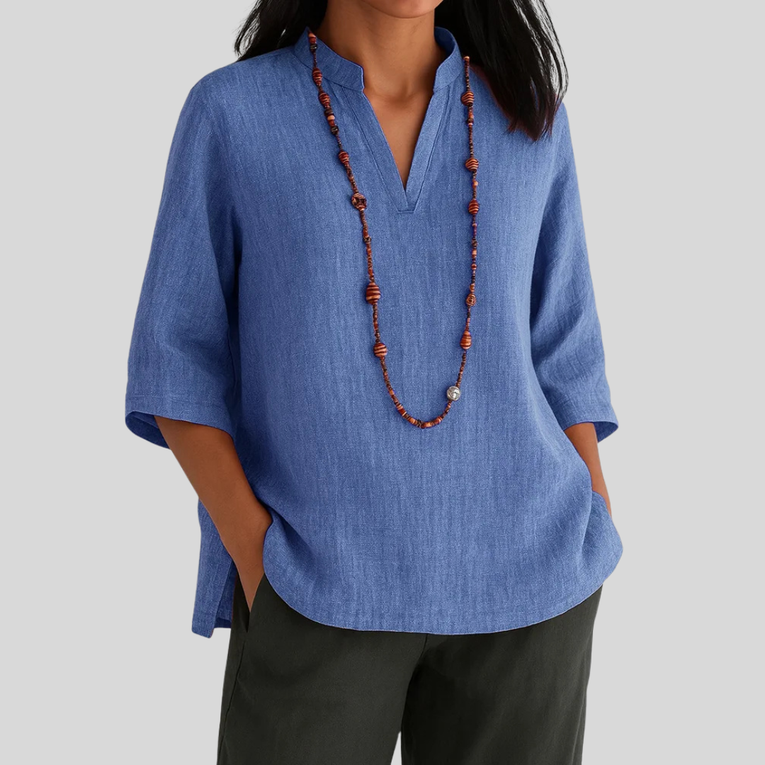 Tepoztlán™ Blusa de Lino para Mujer con Cuello en V Relajado