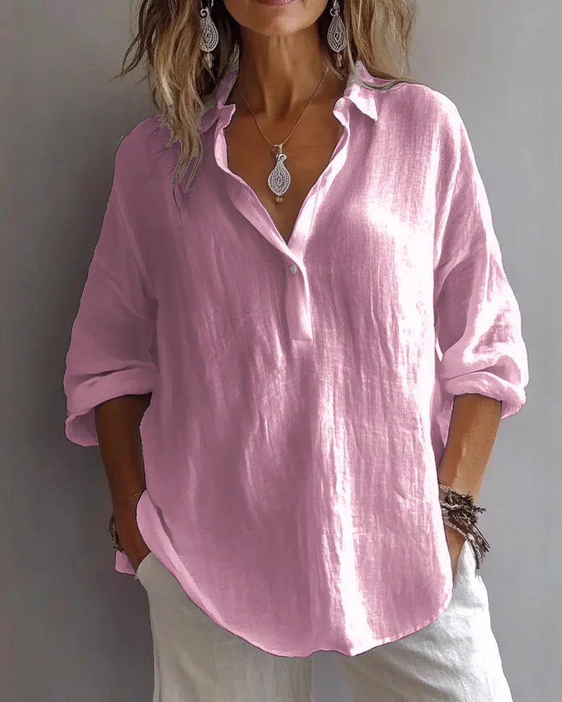 Blusa Suelta con Cuello en V y Mangas Ajustables