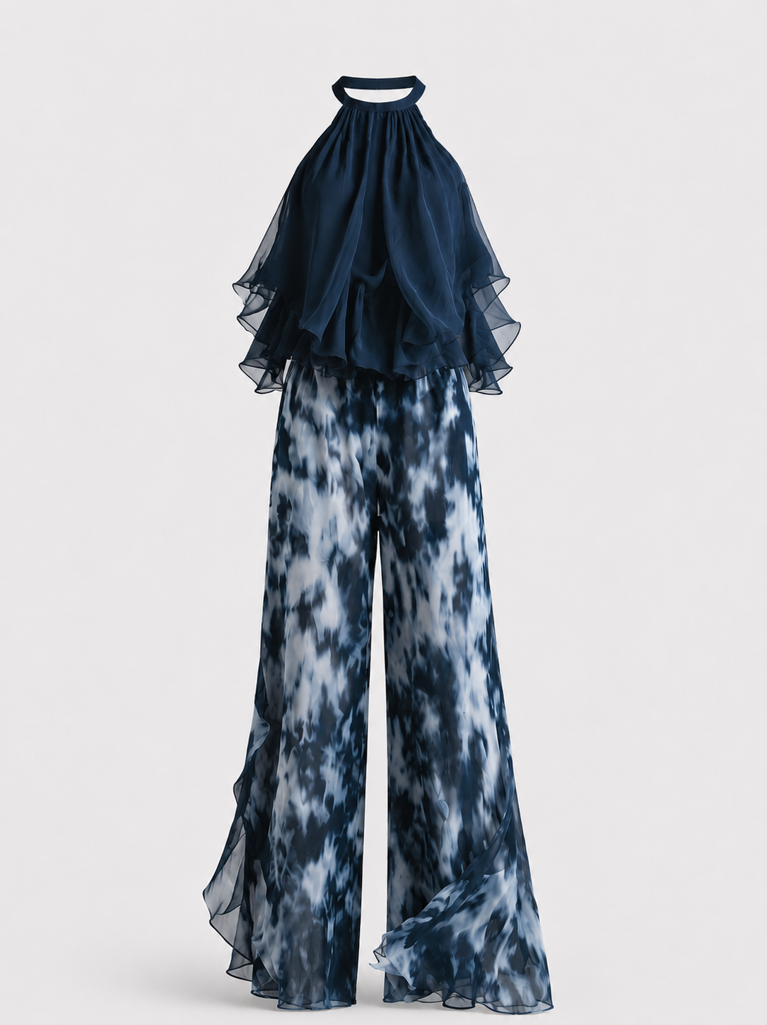 Corina™ Conjunto de Chifón con Top de Cuello Alto y Pantalón