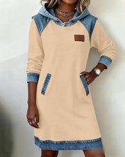 Silvia™ Vestido Sudadera con Capucha y Paneles en Contraste